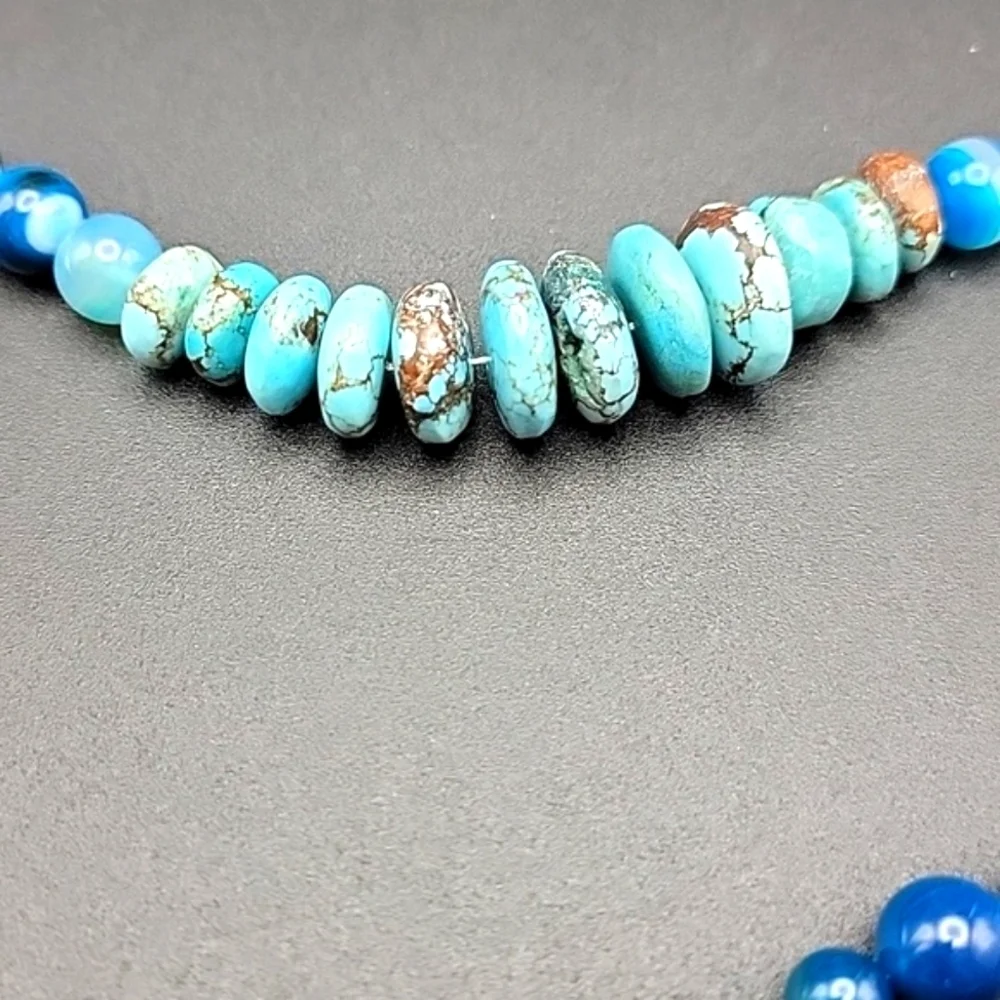 Untreated 495 Cts Natural Turquoise & Onyx Beaded Gemstone Necklace Unisex #1
